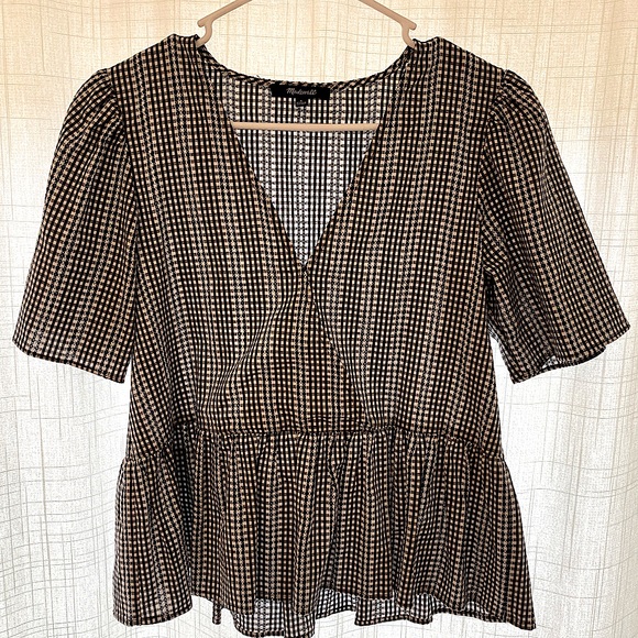 Madewell Tops - Madewell Crossover Peplum Blouse black/white gingham (size S) NWOT